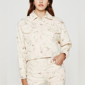 AG Adriano Goldschmied Denim JACKET Mirah Almond Biscotti Floral Womens Sz M NEW